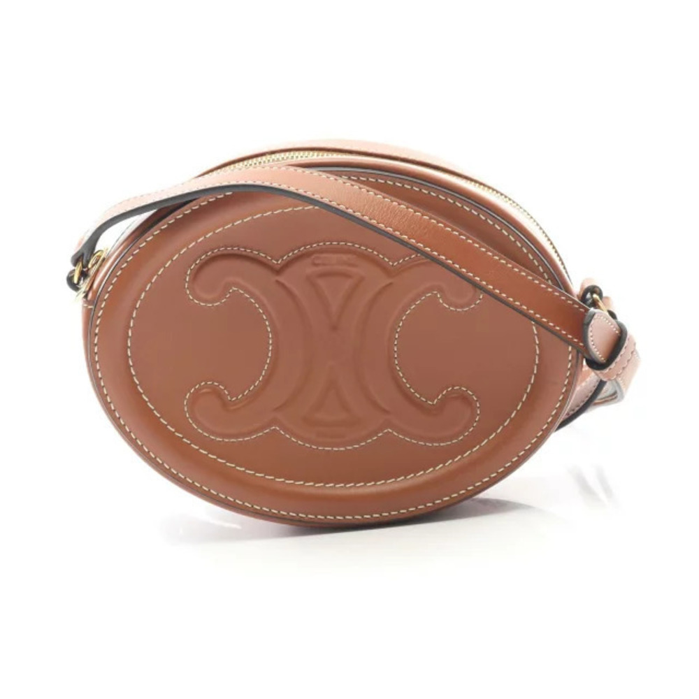 Celine Crossbody Oval Purse Cuile Triomphe Shoulder Bag Leather Brown